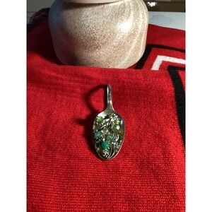 Vintage Holmes & Edwards Silverplate Spoon Pendant Green Blue Crystal Repurposed